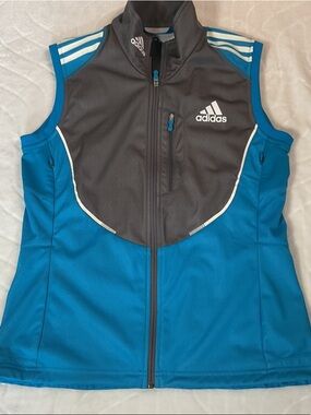 adidas Blue & Charcoal Sleeveless Zip Athletic Vest